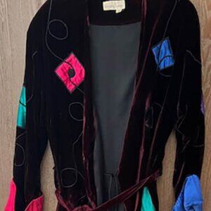 Vintage Georgette Trabolsi Wrap Bathrobe - Velvet & Satin -  Lined - M